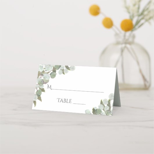 Carte De Placement Eucalyptus aquarelle et Mariage écriteau vert (Devant)