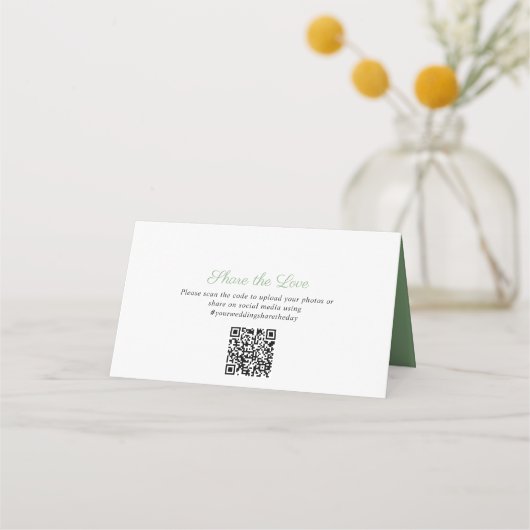 Carte De Placement Eucalyptus art vert mariage médias sociaux code QR (Dos)