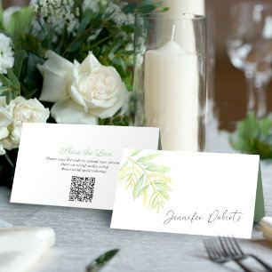 Carte De Placement Eucalyptus art vert mariage médias sociaux code QR