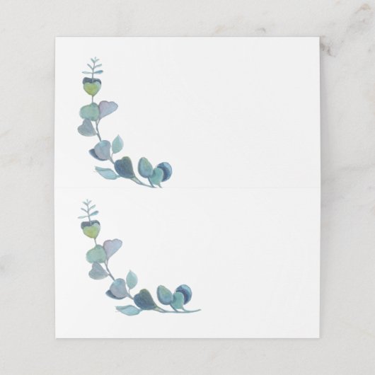 Carte De Placement Eucalyptus Blanc Pour Mariage Écrit À La Main (Extérieur déplié)