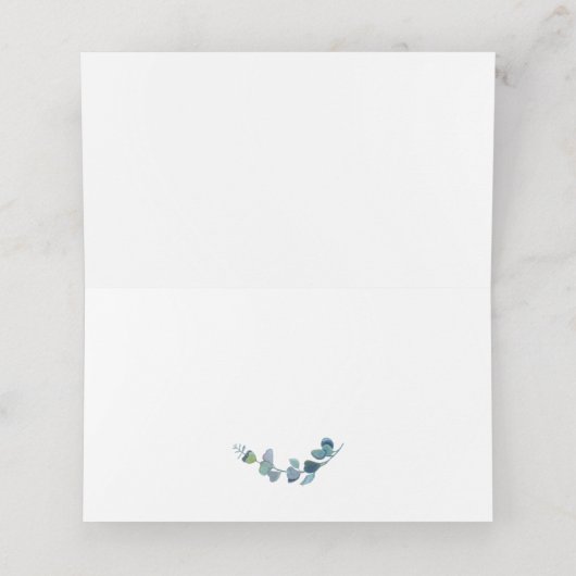 Carte De Placement Eucalyptus Blanc Pour Mariage Écrit À La Main (Intérieur déplié)