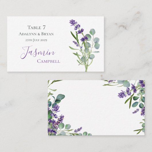 Carte De Placement Eucalyptus Foliage Lavande Mariage (Devant / Derrière)