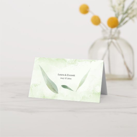 Carte De Placement Eucalyptus Mariage de feuillage vert or (Dos)