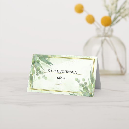 Carte De Placement Eucalyptus Mariage de feuillage vert or (Devant)