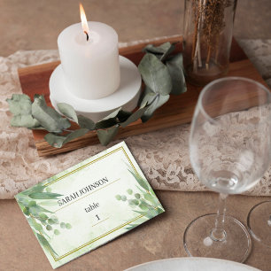 Carte De Placement Eucalyptus Mariage de feuillage vert or