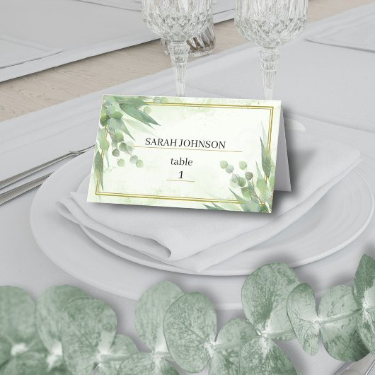 Carte De Placement Eucalyptus Mariage de feuillage vert or