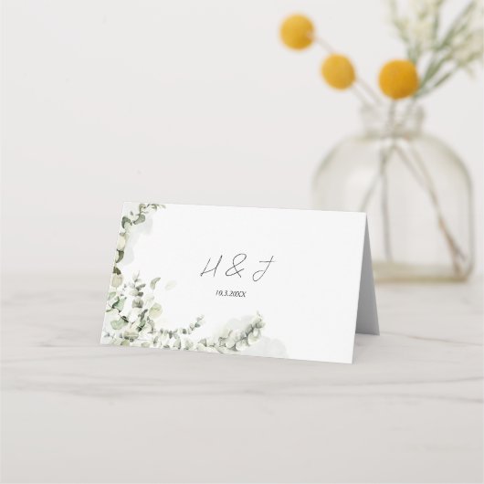 Carte De Placement Eucalyptus mariage Vert Élégant (Dos)