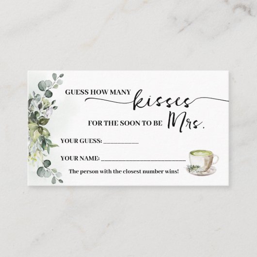 Carte De Placement Eucalyptus Matcha How many Kisses for Mrs Card (Devant)