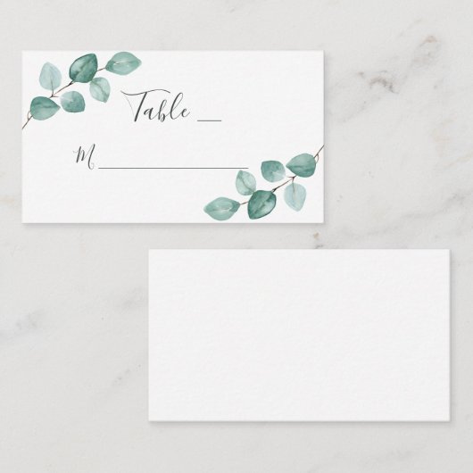 Carte De Placement Eucalyptus moderne Aquarelle Mariage de script noi (Devant / Derrière)