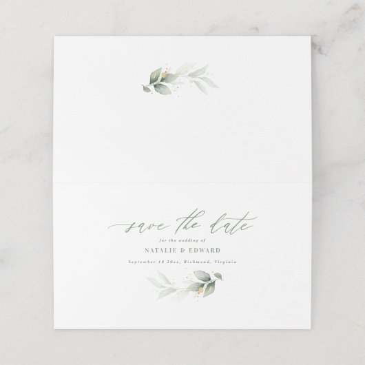 Carte De Placement Eucalyptus sauge vert or mariage enregistrer la da (Extérieur déplié)
