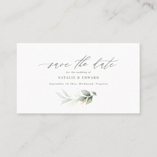 Carte De Placement Eucalyptus sauge vert or mariage enregistrer la da (Devant)