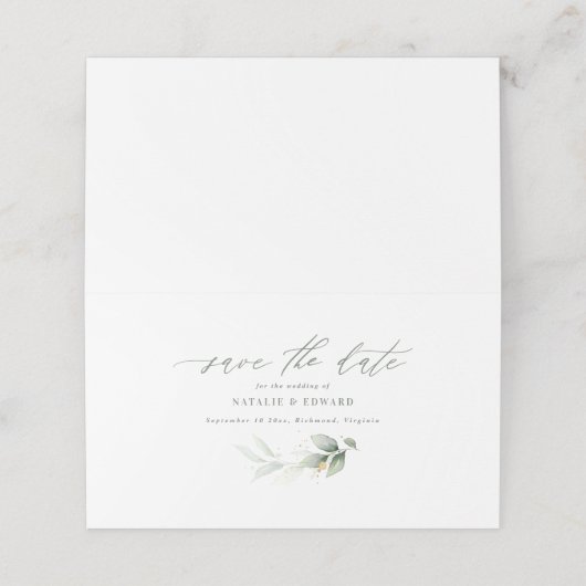 Carte De Placement Eucalyptus sauge vert or mariage enregistrer la da (Extérieur déplié)