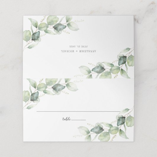 Carte De Placement Eucalyptus Script rustique Table Mariage de verdur (Extérieur déplié)