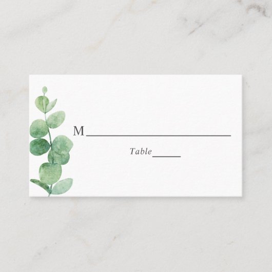 Carte De Placement eucalyptus simple élégant sauge vert mariage chic (Devant)