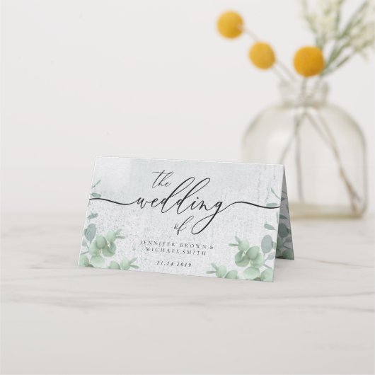 Carte De Placement Eucalyptus Simple Plaque propre Table Script (Dos)