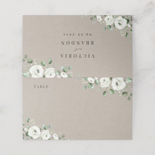 Carte De Placement Eucalyptus Verdure blanc floral rustique mariage (Extérieur déplié)