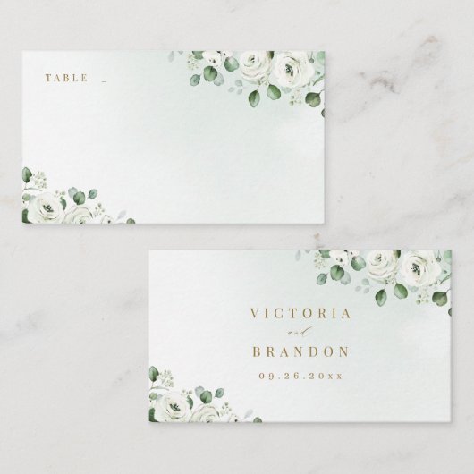 Carte De Placement Eucalyptus Verdure blanc floral rustique mariage (Devant / Derrière)