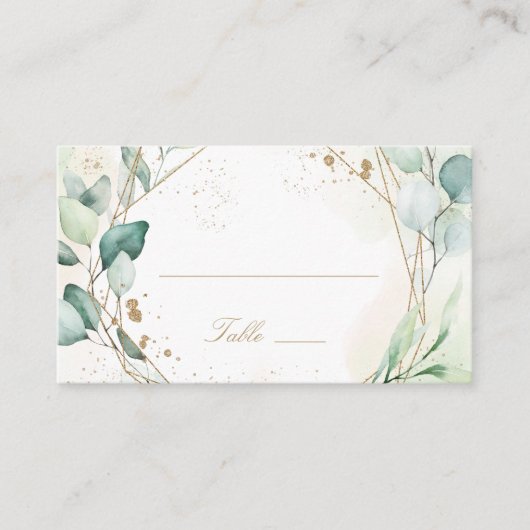 Carte De Placement Eucalyptus Verdure or Géométrique Rustique Mariage (Devant)