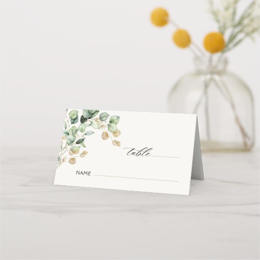 Carte De Placement Eucalyptus Verdure & Or Mariage photo pliée (Devant)
