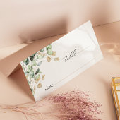 Carte De Placement Eucalyptus Verdure & Or Mariage photo pliée