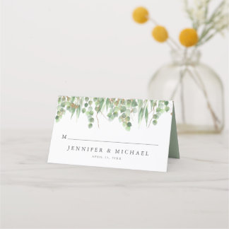 Carte De Placement Eucalyptus Vert Aquarelle & Mariage Or