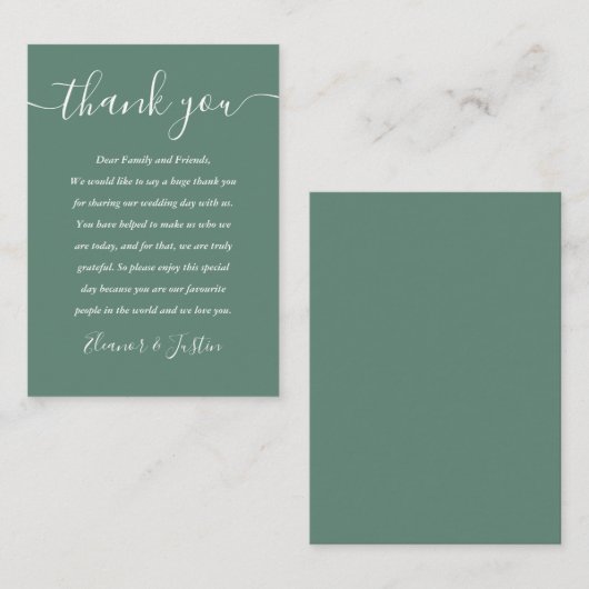 Carte De Placement Eucalyptus Vert Mariage de script moderne Merci (Devant / Derrière)