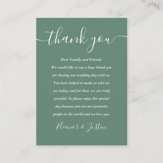 Carte De Placement Eucalyptus Vert Mariage de script moderne Merci (Devant)