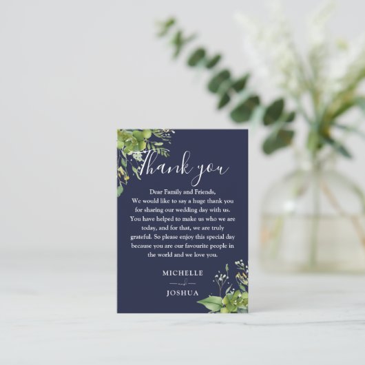Carte De Placement Eucalyptus Vert Marine Mariage bleu Merci (Debout devant)