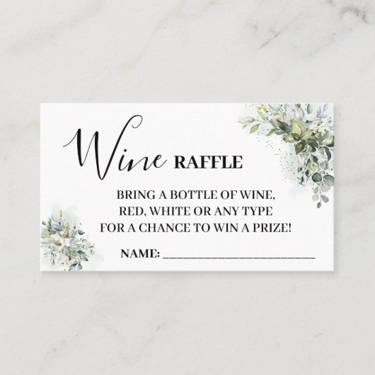 Carte De Placement Eucalyptus Wine Raffle Fête des mariées de la cart (Devant)