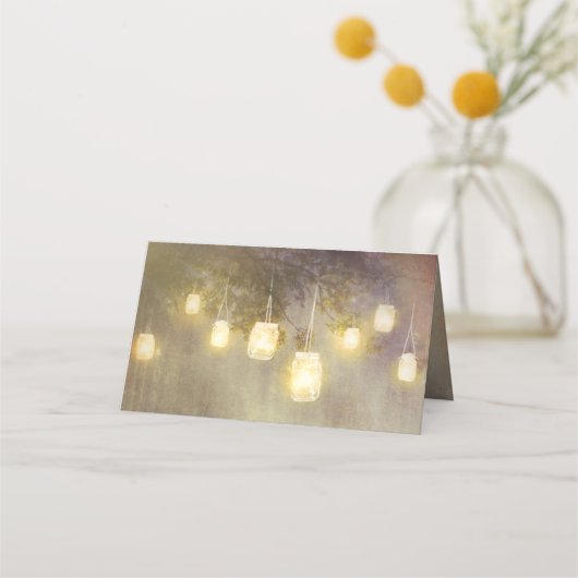 Carte De Placement Faded Mason Jar éclaire Mariage rustique (Dos)