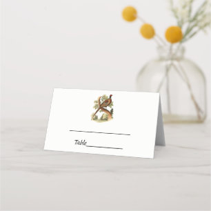 Carte De Placement Faisan vintage sur une branche avec dessin en coul
