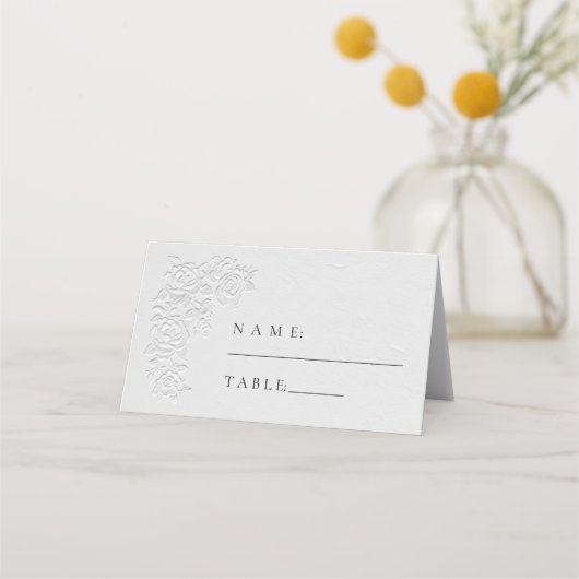 Carte De Placement Faux Embossed White Roses Wedding (Devant)