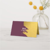 Carte De Placement Faux Gold Brushstrokies & Mariage Bourgogne (Dos)