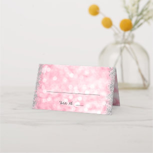 Carte De Placement Faux Parties scintillant rose Argent Lumières plié
