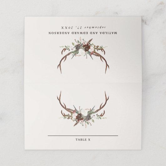 Carte De Placement Ferme rustique botanique cerf chic table mariage (Extérieur déplié)