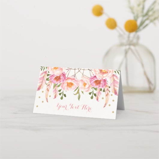 Carte De Placement Fête d'anniversaire Attrape-Rêves Floral Rose Gold (Devant)