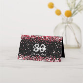 Carte De Placement Fête d'anniversaire de confettis rouge noir (Dos)