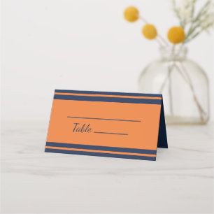 Carte De Placement Fête d'anniversaire rayée bleu marine orange