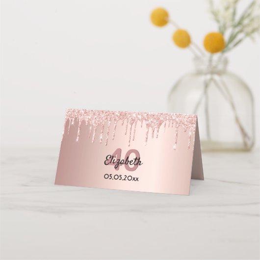 Carte De Placement fête de 40e anniversaire rose or parties scintilla (Devant)