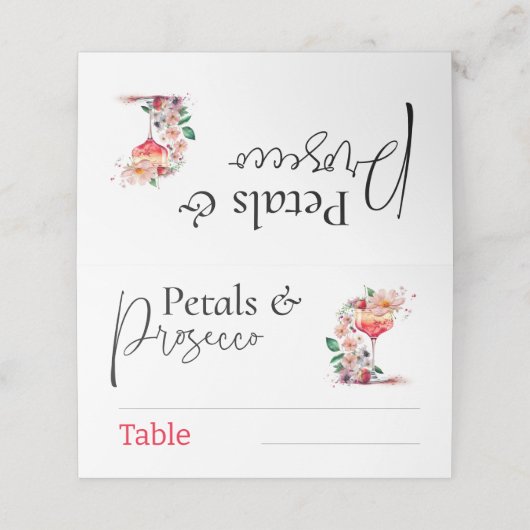 Carte De Placement Fête de Brunch de Fiançailles avec Pétale Prosecco (Extérieur déplié)