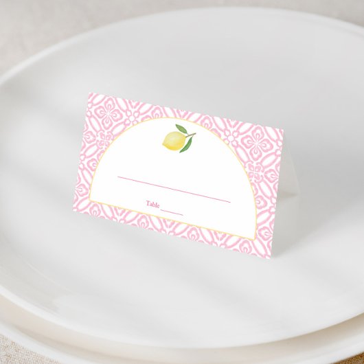 Carte De Placement Fête de mariage girly rose citrus avec arche