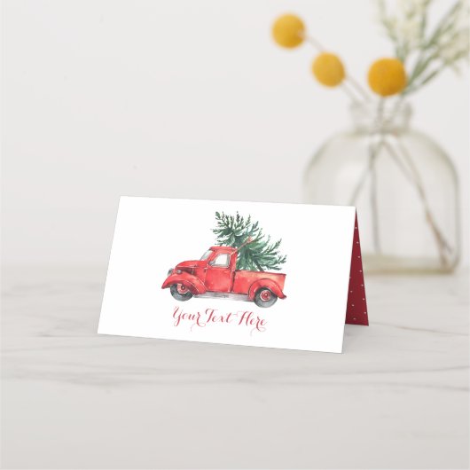 Carte De Placement Fête de Noël d'hiver Red Truck Pine Tree (Devant)
