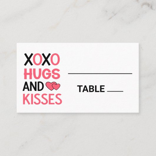 Carte De Placement Fête des mariées de baisers XOXO Hugs Mariage noir (Devant)