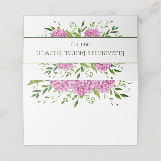 Carte De Placement Fête des mariées Hydrangeas rose (Extérieur déplié)