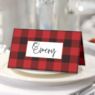 Carte De Placement fête plaid rouge rustique d'hiver bûcheron