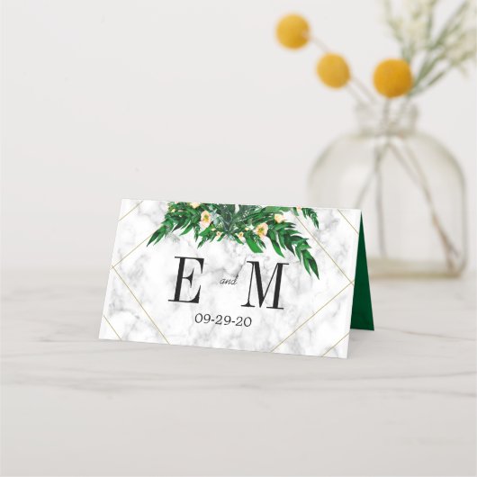 Carte De Placement Feuillage Eucalyptus vert rustique blanc (Dos)