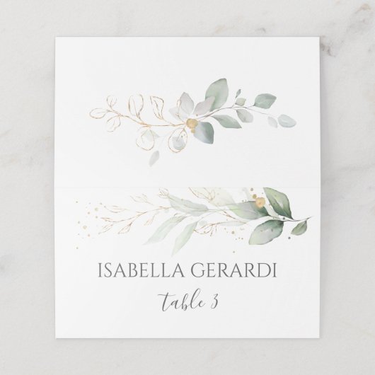 Carte De Placement Feuillage vert et or à l'aquarelle (Extérieur déplié)