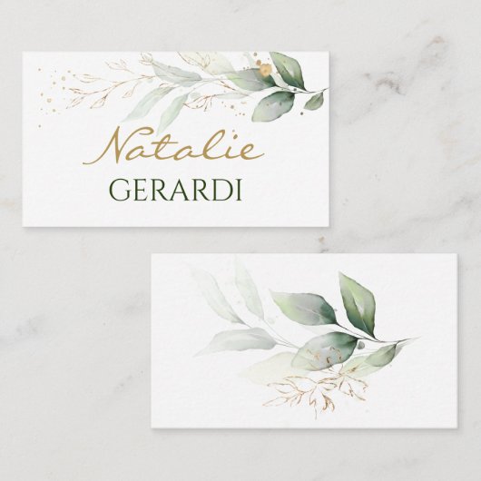 Carte De Placement Feuillage vert et or aquarelle (Devant / Derrière)