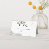 Carte De Placement Feuille d'aquarelle verte douce | Poussière d'or (Devant)