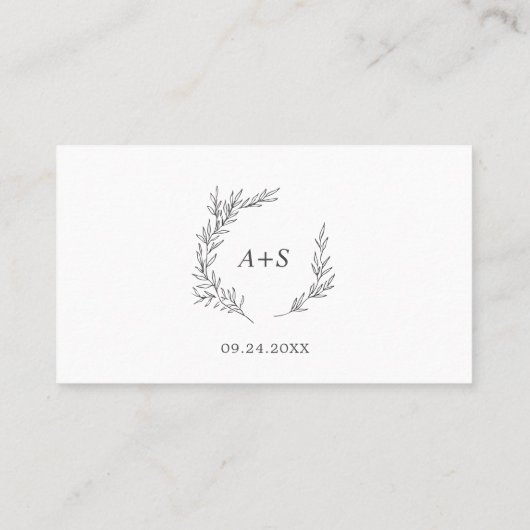 Carte De Placement Feuille minimale | Mariage plat gris foncé (Dos)